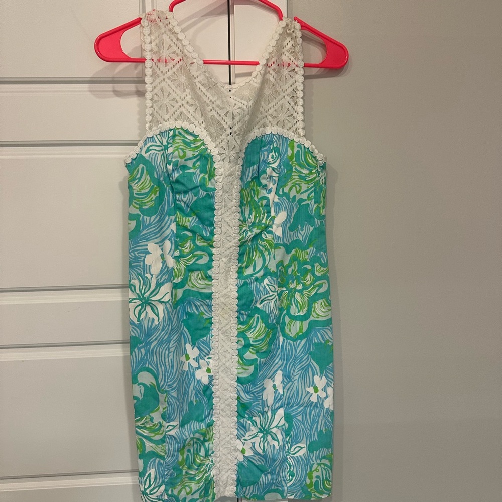 Lilly Pulitzer White Lace-Trim Floral Dress